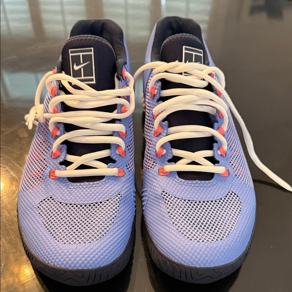 Nike Women's Blue and Black Sneakers with Coral Eyelet Details - Picture 3 of 7